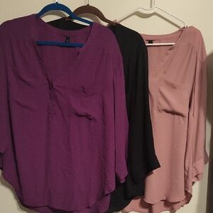 Torrud 2x Bundle Of 3 Blouses Purple, Pink And Black NWOT